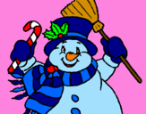 Disegno Pupazzo di neve con la sciarpa pitturato su  marka