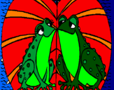 Disegno Rane amorose  pitturato su le due rane