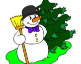 Disegno Pupazzo di neve e albero di Natale pitturato su seby