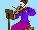 Disegno Dama violinista  pitturato su lavinia