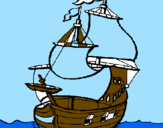 Disegno Barca  pitturato su anita