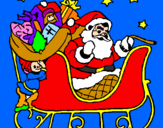 Disegno Babbo Natale alla guida della sua slitta pitturato su VALENTINA E GIOVANNI