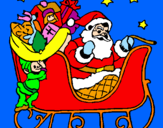 Disegno Babbo Natale alla guida della sua slitta pitturato su FILIPPO E SARA