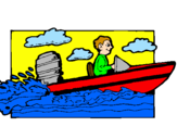 Disegno Acquatico barca pitturato su ema bo