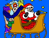 Disegno Babbo Natale alla guida della sua slitta pitturato su SIMONE E RACHELE