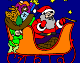 Disegno Babbo Natale alla guida della sua slitta pitturato su MARIO E CARLOTTA