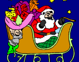 Disegno Babbo Natale alla guida della sua slitta pitturato su AURORA E VALERIO