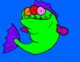 Disegno Piranha con tre occhi  pitturato su WME