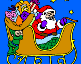 Disegno Babbo Natale alla guida della sua slitta pitturato su CRISTIAN E CHIARA
