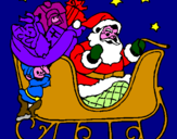 Disegno Babbo Natale alla guida della sua slitta pitturato su KASHMIRA