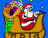 Disegno Babbo Natale alla guida della sua slitta pitturato su chiara