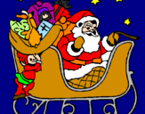 Disegno Babbo Natale alla guida della sua slitta pitturato su denise e leopoldo