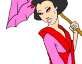 Disegno Geisha con parasole pitturato su ciao a tutti