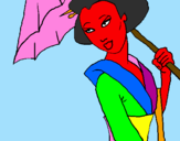 Disegno Geisha con parasole pitturato su titti
