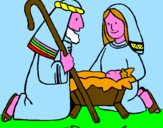 Disegno Adorano Gesù Bambino  pitturato su marta e Bea