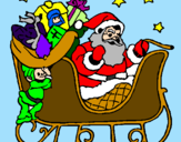 Disegno Babbo Natale alla guida della sua slitta pitturato su gaia