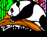 Disegno Oso panda che mangia  pitturato su vito e mamma