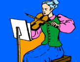 Disegno Dama violinista  pitturato su chiara cerrato