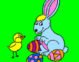 Disegno Pulcino, coniglietto e uova  pitturato su federica