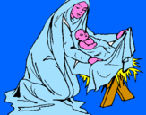 Disegno Nascita di Gesù Bambino pitturato su giorgia