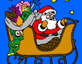 Disegno Babbo Natale alla guida della sua slitta pitturato su francesca