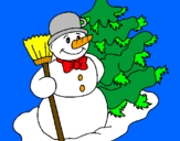 Disegno Pupazzo di neve e albero di Natale pitturato su younes