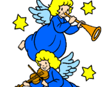 Disegno Angeli musicisti  pitturato su cinzia