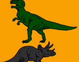 Disegno Triceratops e Tyrannosaurus Rex pitturato su Bambo