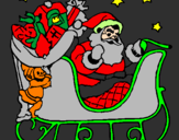 Disegno Babbo Natale alla guida della sua slitta pitturato su RAFFAELE