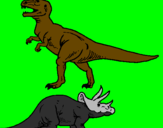 Disegno Triceratops e Tyrannosaurus Rex pitturato su rachele