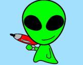 Disegno Alieno II pitturato su ellibarelli