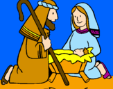 Disegno Adorano Gesù Bambino  pitturato su krizia