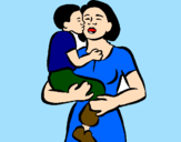 Disegno Bacio materno  pitturato su manuel
