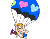 Disegno Cupido in paracadute  pitturato su cupido paracadute