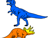 Disegno Triceratops e Tyrannosaurus Rex pitturato su leonardo