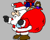 Disegno Babbo Natale e il suo sacco di regali  pitturato su sara