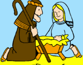 Disegno Adorano Gesù Bambino  pitturato su aurora