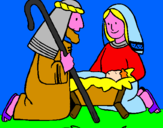 Disegno Adorano Gesù Bambino  pitturato su letizia