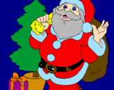 Disegno Babbo Natale con lalbero di Natale pitturato su francsca