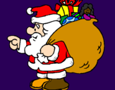 Disegno Babbo Natale e il suo sacco di regali  pitturato su mirko