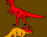 Disegno Triceratops e Tyrannosaurus Rex pitturato su 2 dino caverna MIC