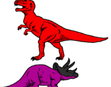 Disegno Triceratops e Tyrannosaurus Rex pitturato su luca