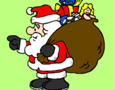Disegno Babbo Natale e il suo sacco di regali  pitturato su marta
