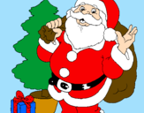 Disegno Babbo Natale con lalbero di Natale pitturato su alberto
