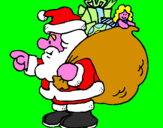 Disegno Babbo Natale e il suo sacco di regali  pitturato su chiara