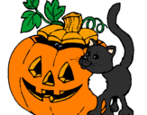 Disegno Zucca e gatto pitturato su simona