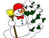 Disegno Pupazzo di neve e albero di Natale pitturato su lapo roccanti