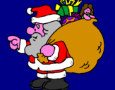 Disegno Babbo Natale e il suo sacco di regali  pitturato su tina