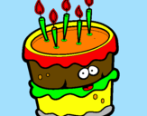 Disegno Torta di compleanno 2 pitturato su akena