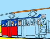 Disegno Tram con passeggeri  pitturato su FAlv<io0